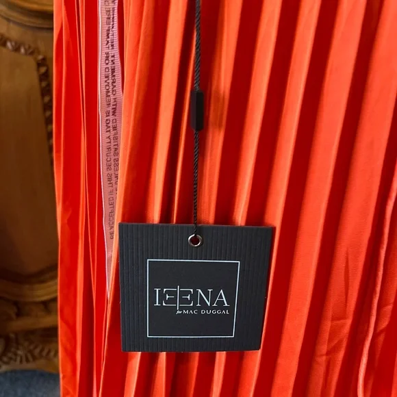 NWT Mac Duggal 26729 [12] Pleated Ruffled Cap Sleeve Cut Out Lace Up Gown Orange - Picture 11 of 12